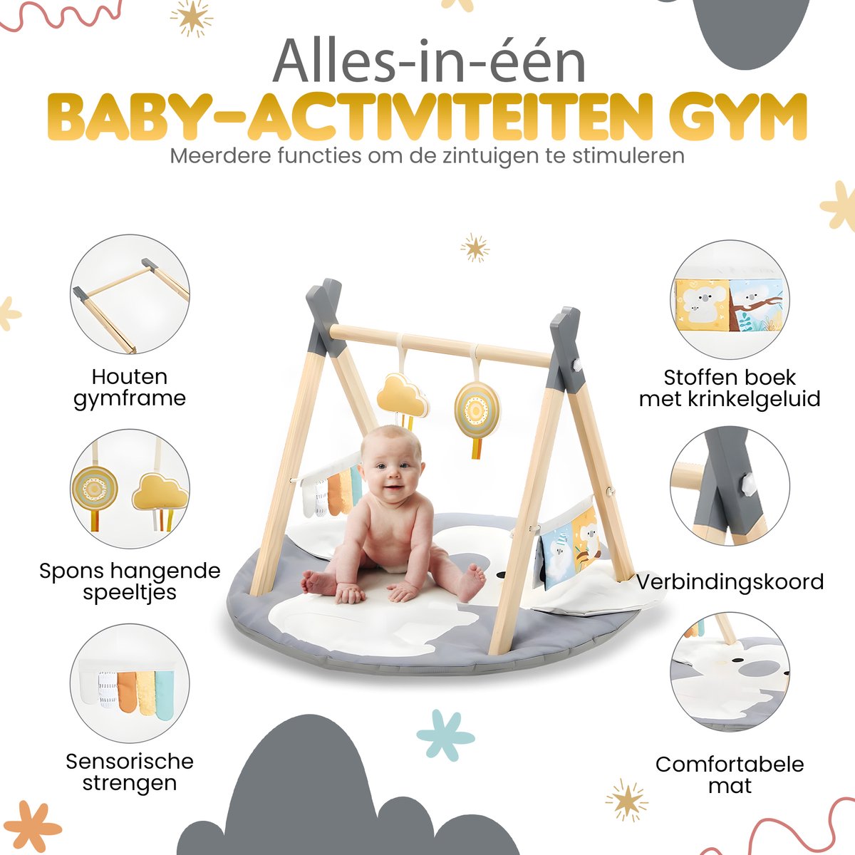 Houten Babygym Koala inclusief Speelmat