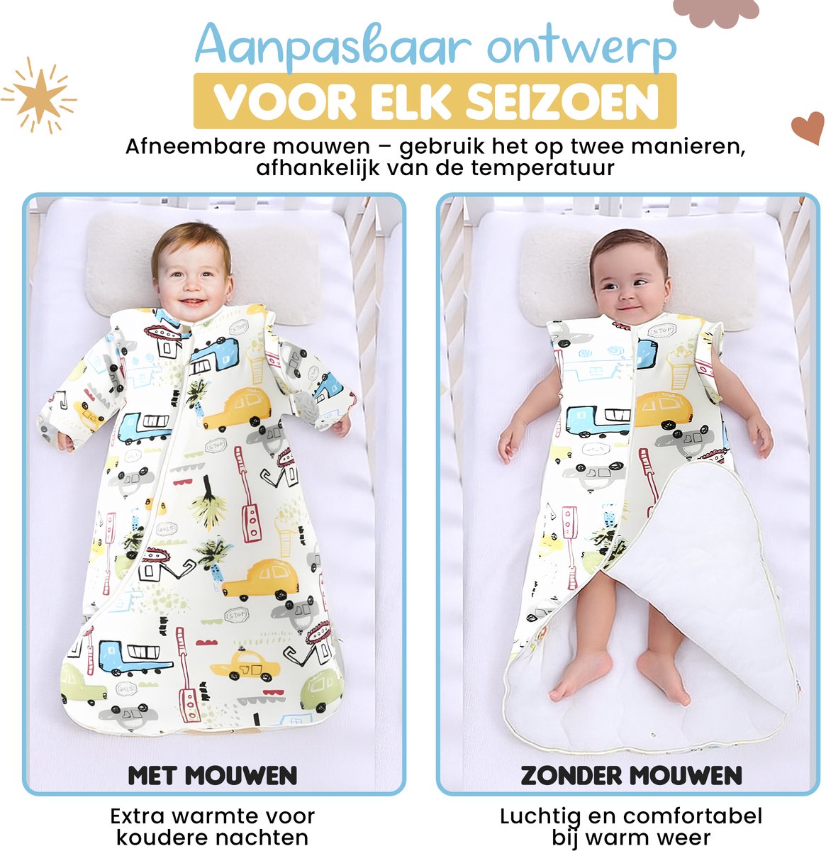 Bidiboo baby slaapzak winter herfst met afritsbare mouwen - Autoprint