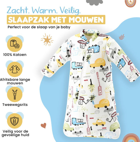 Bidiboo baby slaapzak winter herfst met afritsbare mouwen - Autoprint