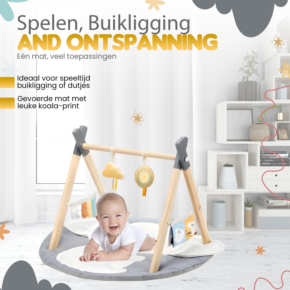Houten Babygym Koala inclusief Speelmat