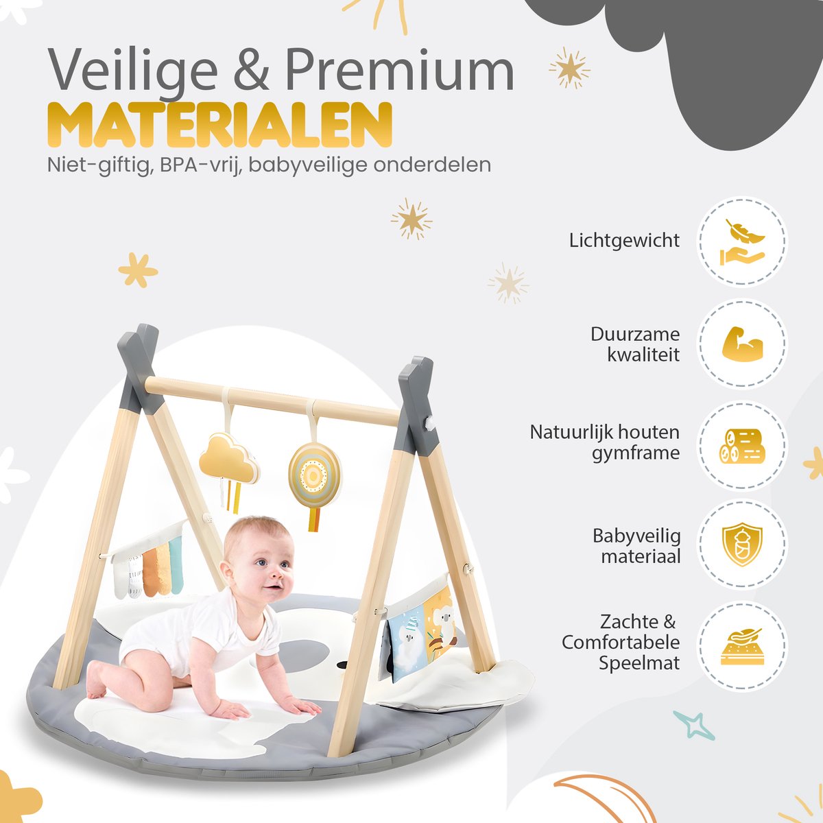 Houten Babygym Koala inclusief Speelmat
