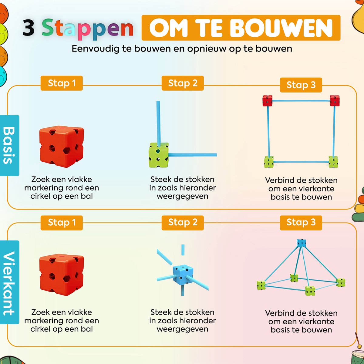 Fort Bouwset voor Kinderen – 88 Delige Bouwset met Stokken & Verbindingsballen