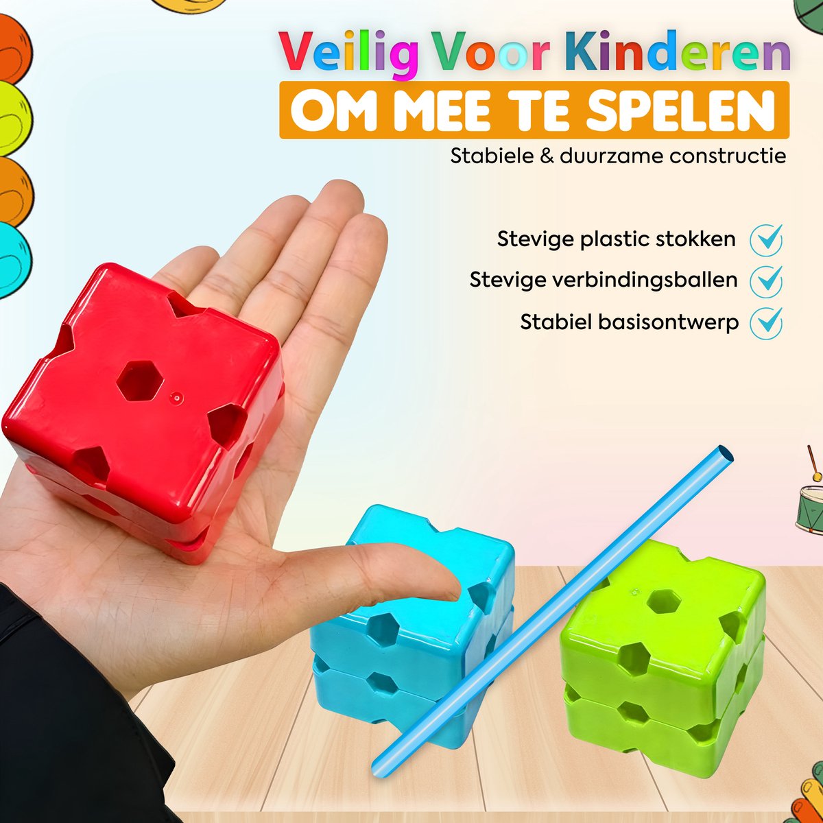 Fort Bouwset voor Kinderen – 88 Delige Bouwset met Stokken & Verbindingsballen