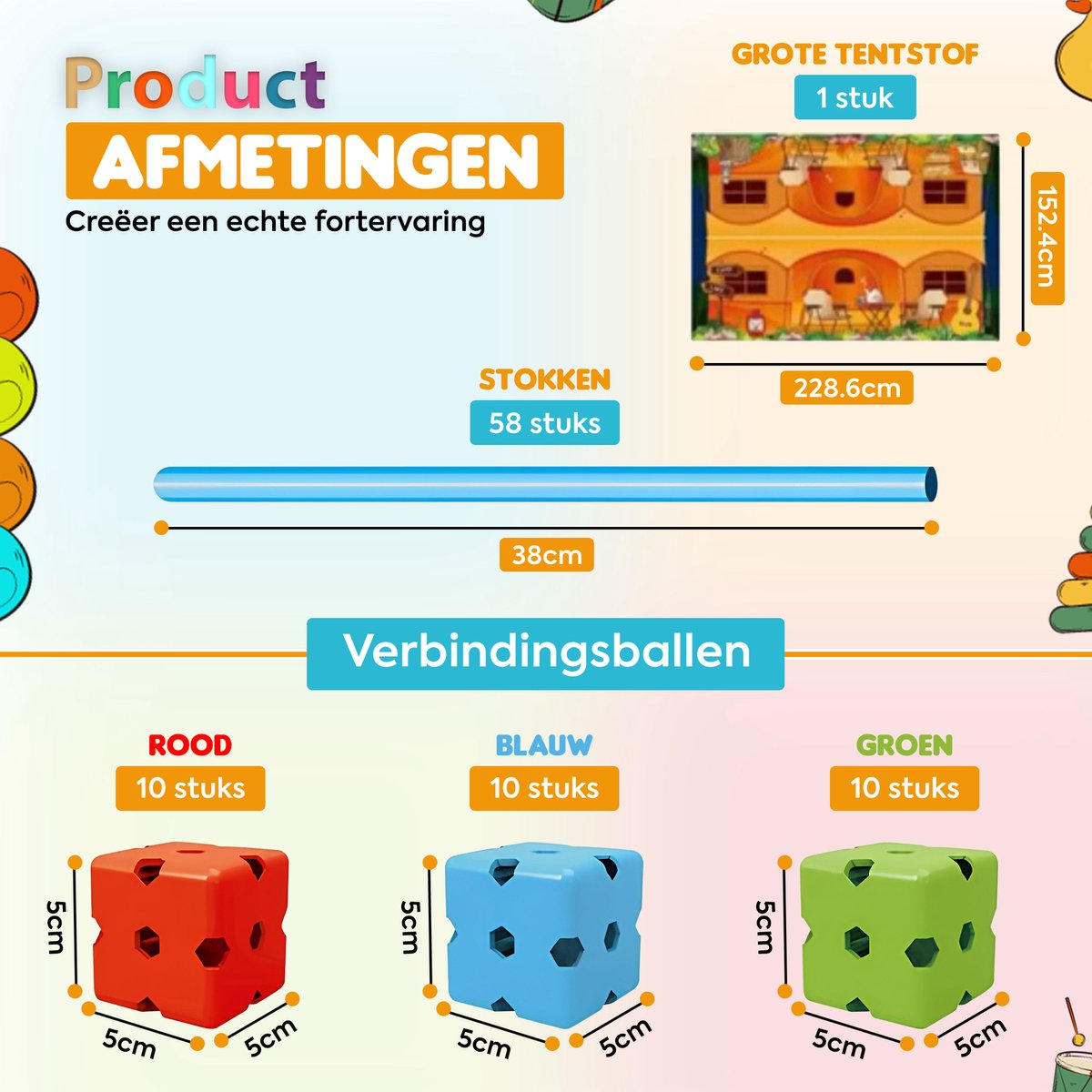 Fort Bouwset voor Kinderen – 88 Delige Bouwset met Stokken & Verbindingsballen