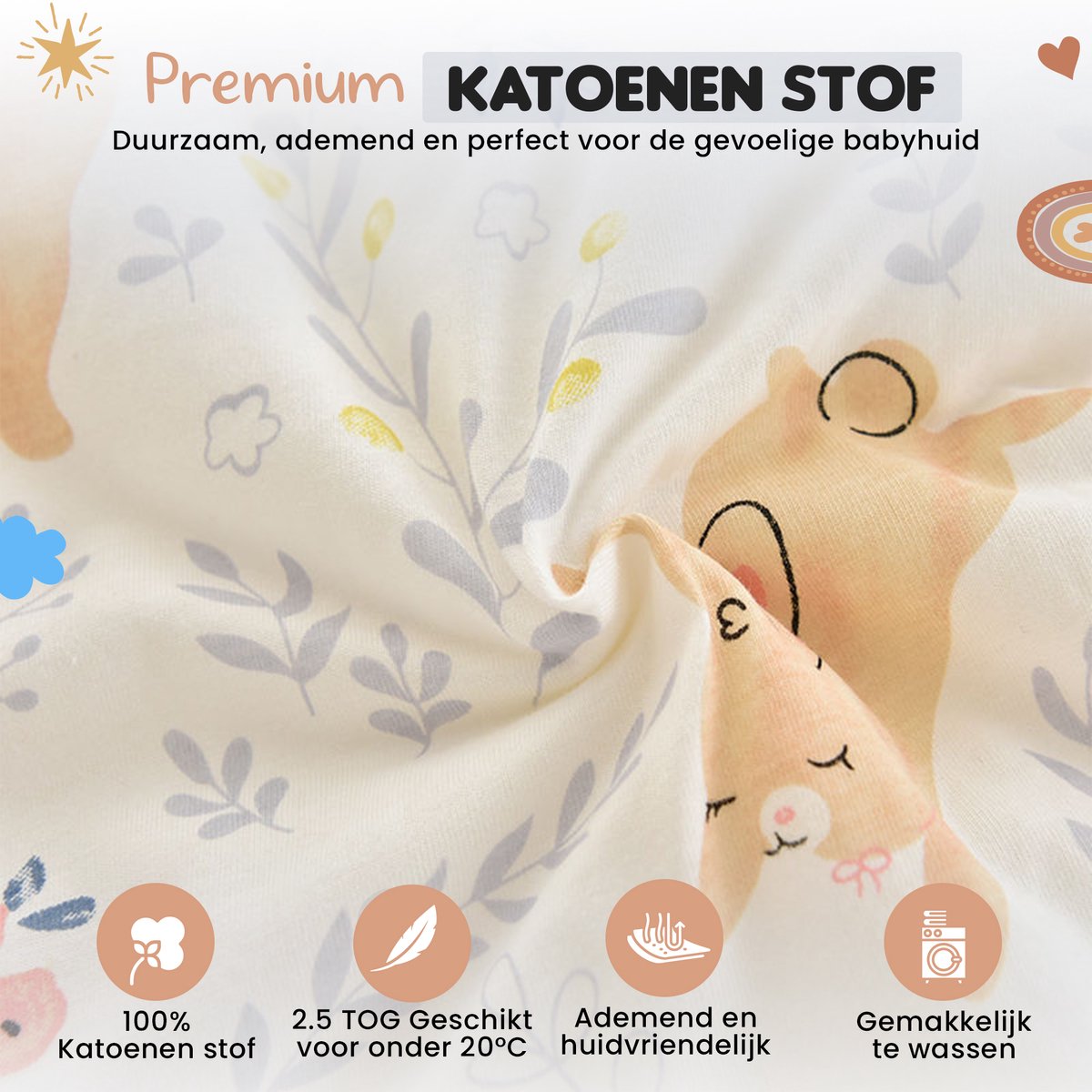 Bidiboo baby slaapzak winter herfst met afritsbare mouwen Konijnenprint