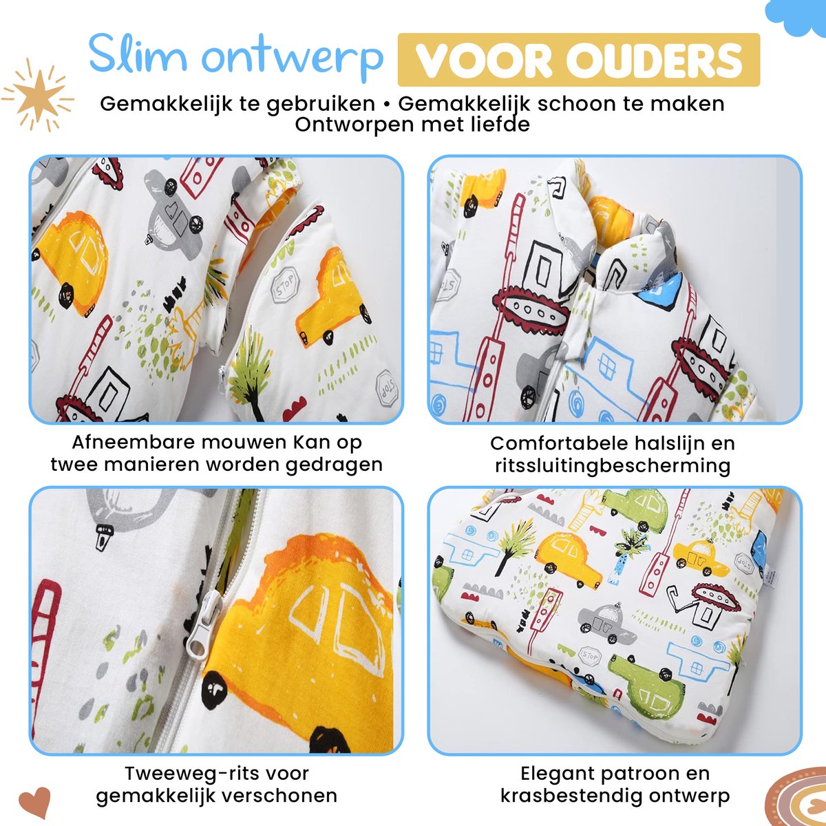 Bidiboo baby slaapzak winter herfst met afritsbare mouwen - Autoprint