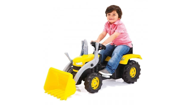 Dolu Traptractor met Voorlader & Claxon Geel/zwart