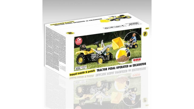 Dolu Traptractor met Voorlader & Claxon Geel/zwart