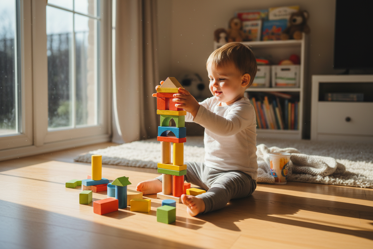 Kind speelt met blokken